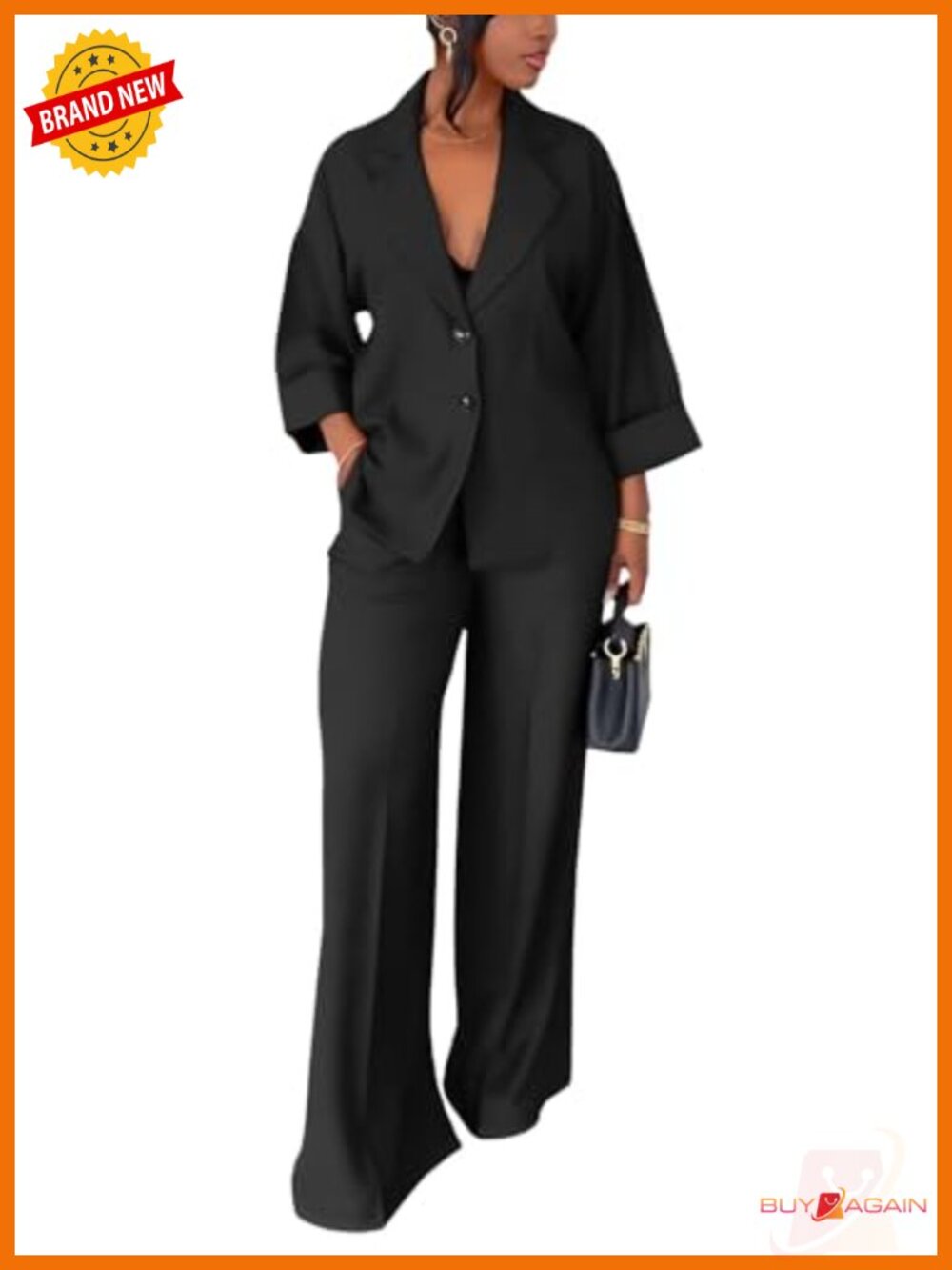 Long Sleeve Blazer Wide Leg Pantsuit 2 Piece Business Casual Work Suit with
